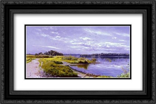 River Landscape (Scene 1) 24x16 Black Ornate Wood Framed Art Print Poster with Double Matting by Monsted, Peder Mork