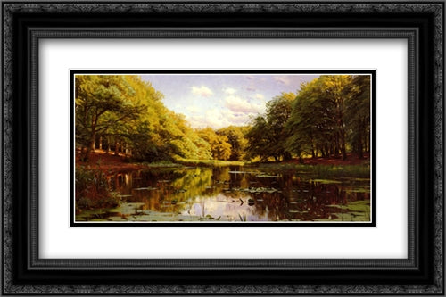 River Landscape (Scene 2) 24x16 Black Ornate Wood Framed Art Print Poster with Double Matting by Monsted, Peder Mork