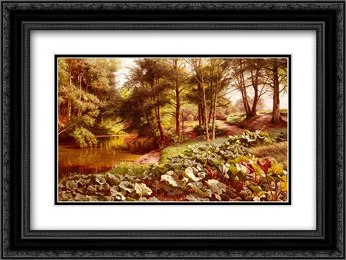 The Path On The River's Edge 24x18 Black Ornate Wood Framed Art Print Poster with Double Matting by Monsted, Peder Mork