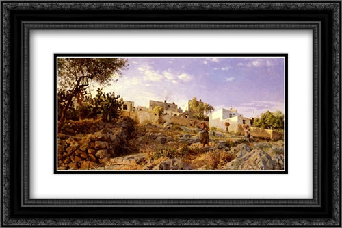 A View Of Anacapri 24x16 Black Ornate Wood Framed Art Print Poster with Double Matting by Monsted, Peder Mork