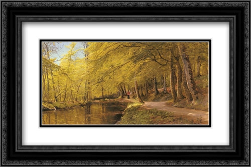 An Afternoon Stroll 24x16 Black Ornate Wood Framed Art Print Poster with Double Matting by Monsted, Peder Mork