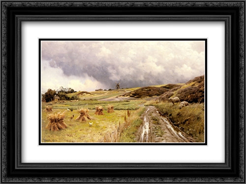 A Pastoral Landscape after a Storm 24x18 Black Ornate Wood Framed Art Print Poster with Double Matting by Monsted, Peder Mork