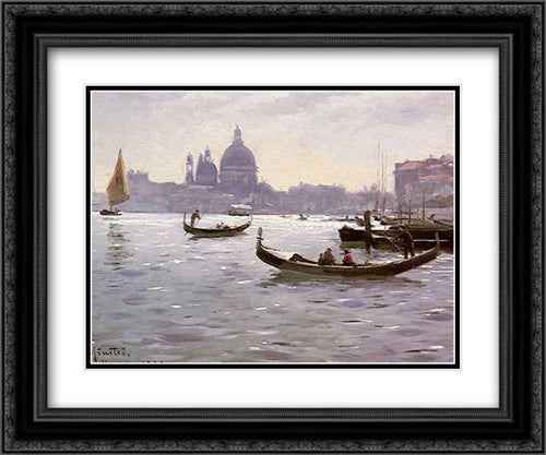 On The Venetian Lagoon 24x20 Black Ornate Wood Framed Art Print Poster with Double Matting by Monsted, Peder Mork