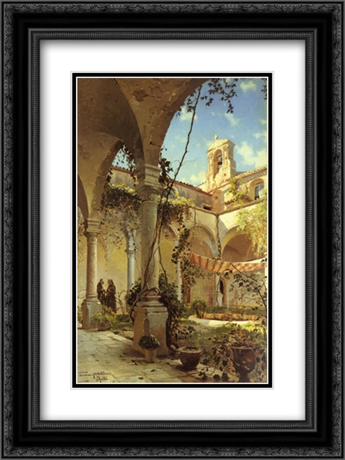 The Cloister, Taormina 18x24 Black Ornate Wood Framed Art Print Poster with Double Matting by Monsted, Peder Mork