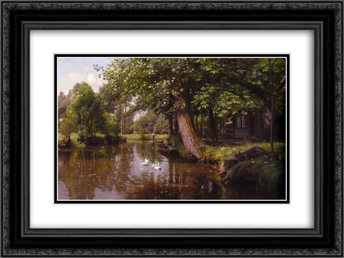 Flodbred 24x18 Black Ornate Wood Framed Art Print Poster with Double Matting by Monsted, Peder Mork