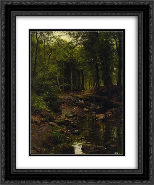 Skovstraekning 20x24 Black Ornate Wood Framed Art Print Poster with Double Matting by Monsted, Peder Mork