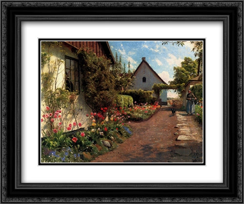 In The Garden 24x20 Black Ornate Wood Framed Art Print Poster with Double Matting by Monsted, Peder Mork