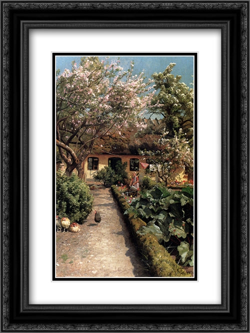 Watering The Garden 18x24 Black Ornate Wood Framed Art Print Poster with Double Matting by Monsted, Peder Mork