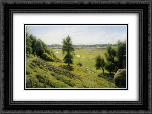 A Shepherdess Resting 24x18 Black Ornate Wood Framed Art Print Poster with Double Matting by Monsted, Peder Mork