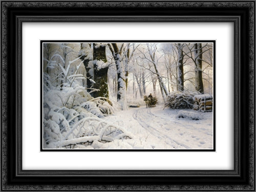 Forest in Winter 24x18 Black Ornate Wood Framed Art Print Poster with Double Matting by Monsted, Peder Mork