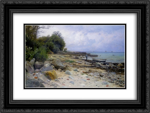 Looking Out to Sea 24x18 Black Ornate Wood Framed Art Print Poster with Double Matting by Monsted, Peder Mork