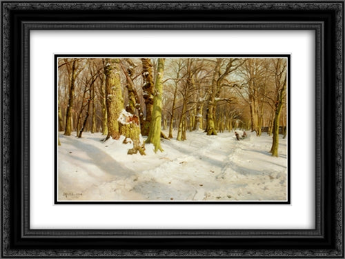 Legende Born I Sneen 24x18 Black Ornate Wood Framed Art Print Poster with Double Matting by Monsted, Peder Mork