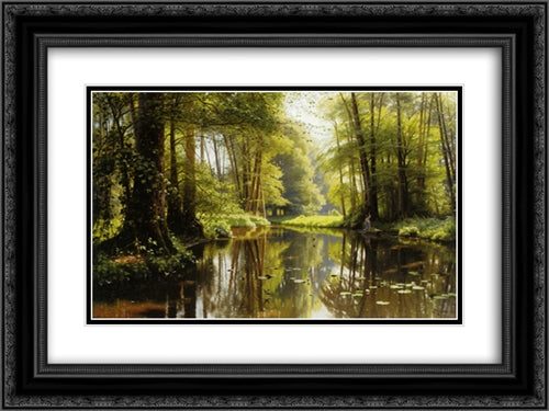 Vandlob I Skoven 24x18 Black Ornate Wood Framed Art Print Poster with Double Matting by Monsted, Peder Mork