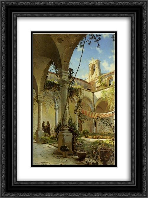 The Cloister, Taormina 18x24 Black Ornate Wood Framed Art Print Poster with Double Matting by Monsted, Peder Mork