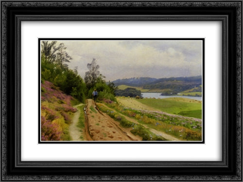 The Country Road 24x18 Black Ornate Wood Framed Art Print Poster with Double Matting by Monsted, Peder Mork