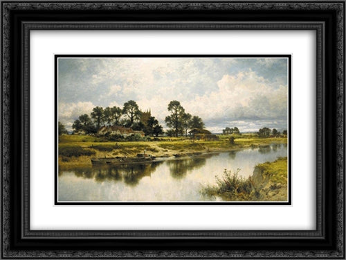 Severn Side, Sabrina's Stream at Kempsey on the River Severn 24x18 Black Ornate Wood Framed Art Print Poster with Double Matting by Leader, Benjamin Williams