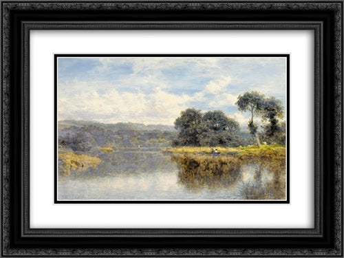 A Fine Day on the Thames 24x18 Black Ornate Wood Framed Art Print Poster with Double Matting by Leader, Benjamin Williams