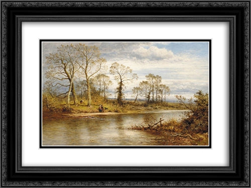 An English River in Autumn 24x18 Black Ornate Wood Framed Art Print Poster with Double Matting by Leader, Benjamin Williams