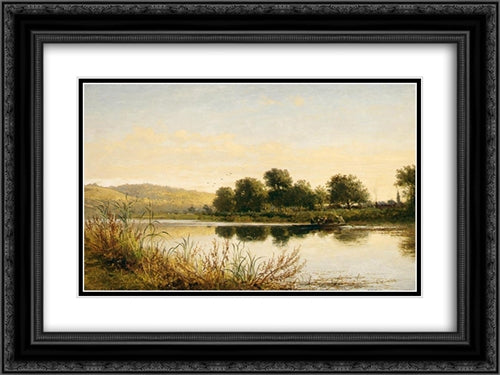 Streatley'on'Thames 24x18 Black Ornate Wood Framed Art Print Poster with Double Matting by Leader, Benjamin Williams