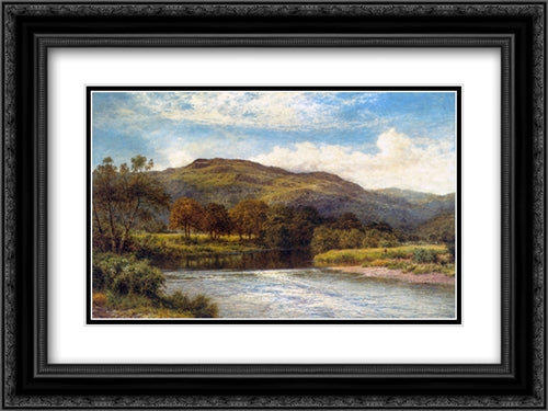 The Conway Near Bettws y Coed 24x18 Black Ornate Wood Framed Art Print Poster with Double Matting by Leader, Benjamin Williams