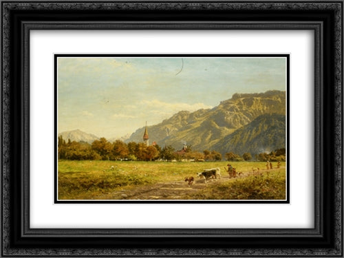 A Fine Autumn Day at Interlaken 24x18 Black Ornate Wood Framed Art Print Poster with Double Matting by Leader, Benjamin Williams