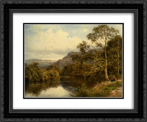 On The River Conway 24x20 Black Ornate Wood Framed Art Print Poster with Double Matting by Leader, Benjamin Williams