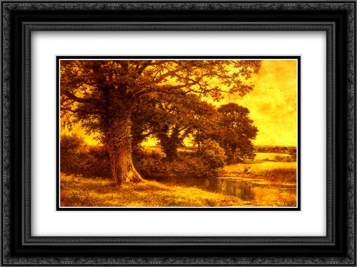 A Woodland Pool 24x18 Black Ornate Wood Framed Art Print Poster with Double Matting by Leader, Benjamin Williams