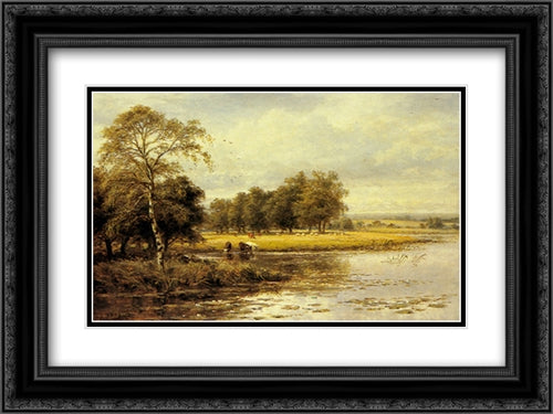 On the Thames 24x18 Black Ornate Wood Framed Art Print Poster with Double Matting by Leader, Benjamin Williams