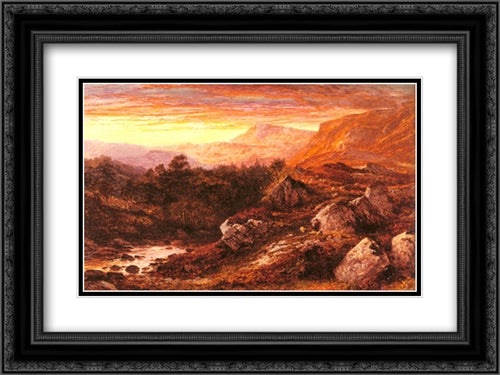 The Valley of the Lleder, North Wales 24x18 Black Ornate Wood Framed Art Print Poster with Double Matting by Leader, Benjamin Williams