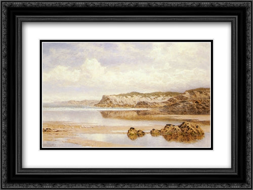 The Incoming Tide, Porth Newquay 24x18 Black Ornate Wood Framed Art Print Poster with Double Matting by Leader, Benjamin Williams