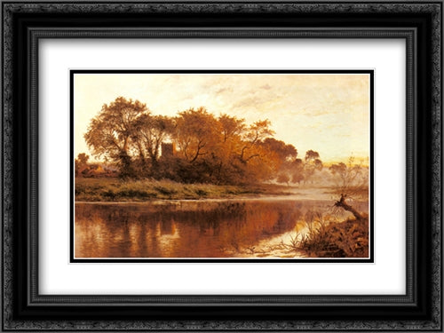 The Last Gleam, Wargrave on Thames 24x18 Black Ornate Wood Framed Art Print Poster with Double Matting by Leader, Benjamin Williams