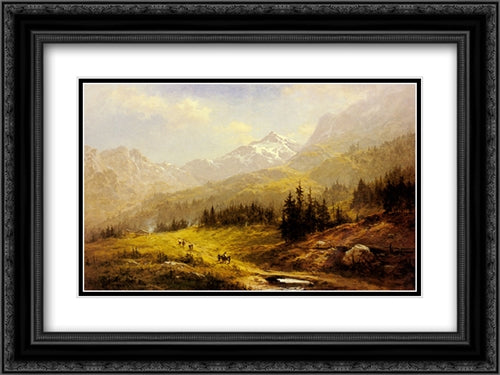 The Wengen Alps, Morning In Switzerland 24x18 Black Ornate Wood Framed Art Print Poster with Double Matting by Leader, Benjamin Williams