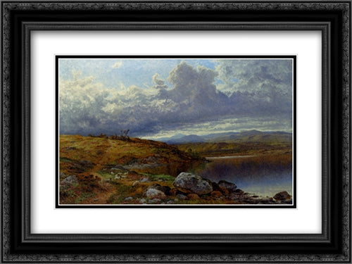 A Solitary Lake, Wales 24x18 Black Ornate Wood Framed Art Print Poster with Double Matting by Leader, Benjamin Williams