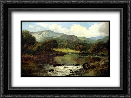 A Wooded River Landscape 24x18 Black Ornate Wood Framed Art Print Poster with Double Matting by Leader, Benjamin Williams