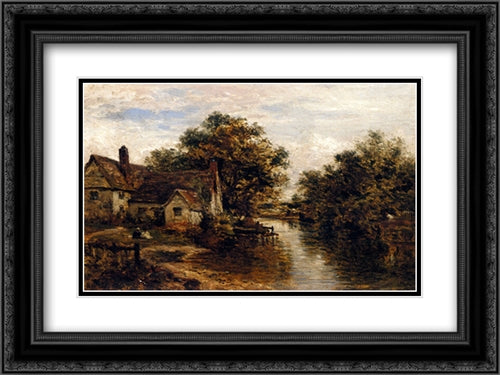 Willy Lott's House, The Subject Of Constable's 'Hay Wain' 24x18 Black Ornate Wood Framed Art Print Poster with Double Matting by Leader, Benjamin Williams