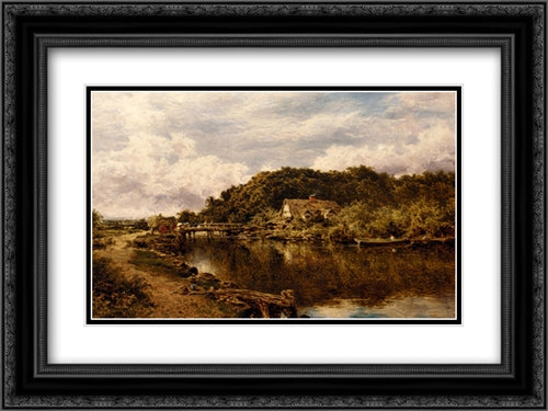 On The Stour Near Flatford Mill, Suffolk 24x18 Black Ornate Wood Framed Art Print Poster with Double Matting by Leader, Benjamin Williams