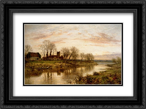 Evening On The Thames At Wargrave 24x18 Black Ornate Wood Framed Art Print Poster with Double Matting by Leader, Benjamin Williams