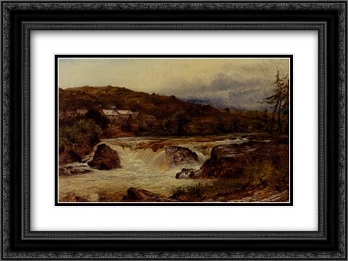 Near Bettws'Y'Coed, The Junction Of The Conway And The Llugwy 24x18 Black Ornate Wood Framed Art Print Poster with Double Matting by Leader, Benjamin Williams