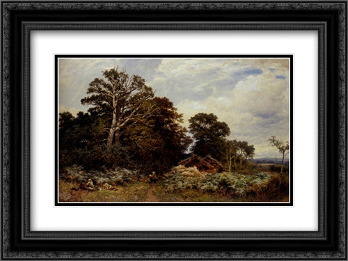 A Surrey Woodland 24x18 Black Ornate Wood Framed Art Print Poster with Double Matting by Leader, Benjamin Williams