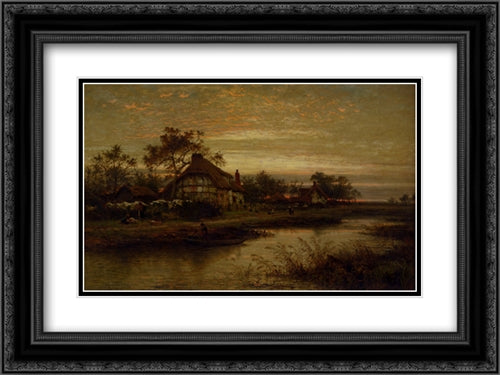 Worcestershire Cottage Homes, Evening 24x18 Black Ornate Wood Framed Art Print Poster with Double Matting by Leader, Benjamin Williams