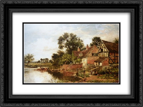 An Old Worcestershire Manor House 24x18 Black Ornate Wood Framed Art Print Poster with Double Matting by Leader, Benjamin Williams