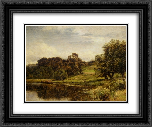 On The Thames at Shillingford 24x20 Black Ornate Wood Framed Art Print Poster with Double Matting by Leader, Benjamin Williams