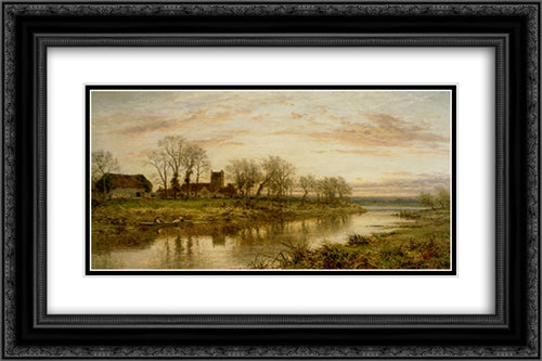 Evening On The Thames At Wargrave 24x16 Black Ornate Wood Framed Art Print Poster with Double Matting by Leader, Benjamin Williams