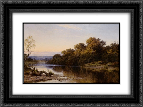 An Autumn Evening on the Lledr ' North Wales 24x18 Black Ornate Wood Framed Art Print Poster with Double Matting by Leader, Benjamin Williams