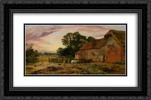 Evening Return to the Homestead 24x16 Black Ornate Wood Framed Art Print Poster with Double Matting by Leader, Benjamin Williams