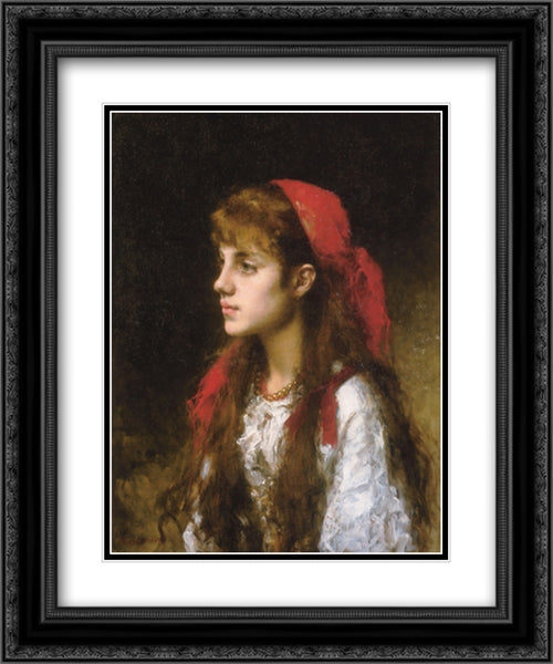 A Russian Beauty 20x24 Black Ornate Wood Framed Art Print Poster with Double Matting by Harlamoff, Alexei Alexeivich