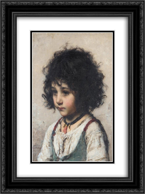 Young Girl 18x24 Black Ornate Wood Framed Art Print Poster with Double Matting by Harlamoff, Alexei Alexeivich