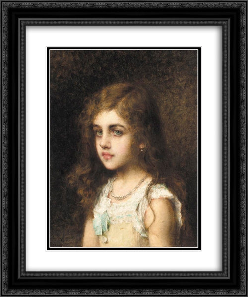 Young Girl with a Turquoise Bow 20x24 Black Ornate Wood Framed Art Print Poster with Double Matting by Harlamoff, Alexei Alexeivich