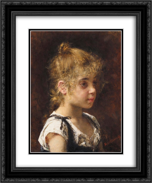 Portrait of a Young Girl 20x24 Black Ornate Wood Framed Art Print Poster with Double Matting by Harlamoff, Alexei Alexeivich