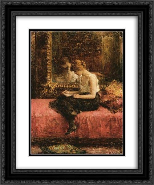 Literary Pursuits of a Young Lady 20x24 Black Ornate Wood Framed Art Print Poster with Double Matting by Harlamoff, Alexei Alexeivich